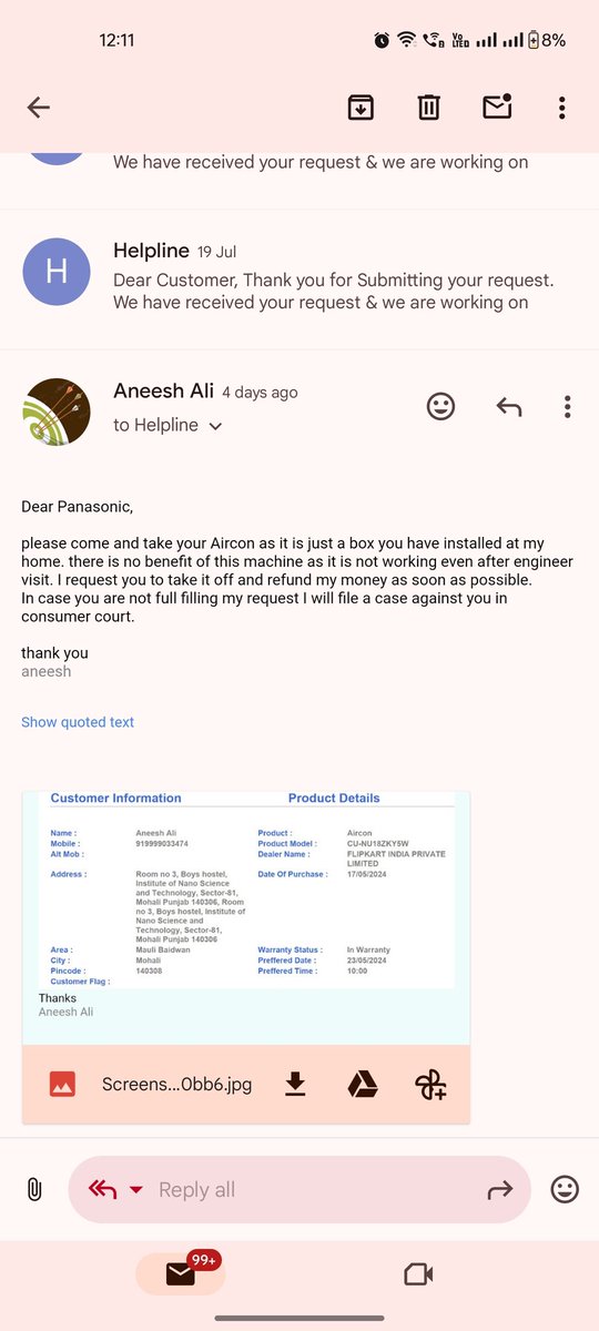 aneeshali95's tweet photo. @_Manish_Sharma_ Panasonic this is my experience with your cheap products and services. I hope you will step in and try to compensate for my loss as I feel you looted my money. Check screenshot FYI.  @PanasonicIndia
@jagograhakjago @panasonic @Panasonic_cp @Panasonic_CO_JP https://t.co/FuAaeVKB5d
