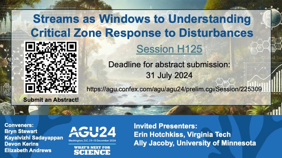 AGU Hydrology H3S (@agu_h3s) on Twitter photo H125 - Streams as windows to understanding critical zone response to disturbances
agu.confex.com/agu/agu24/prel…
<a href="/bryn_stew/">Bryn Stewart</a> <a href="/Kayalvizhi06/">Kayalvizhi Sadayappan</a> <a href="/DevonKerins/">Devon Kerins</a> <a href="/geochem_liz/">Dr. Elizabeth Andrews</a>
2/9 H125 - Streams as windows to understanding critical zone response to disturbances
agu.confex.com/agu/agu24/prel…
<a href="/bryn_stew/">Bryn Stewart</a> <a href="/Kayalvizhi06/">Kayalvizhi Sadayappan</a> <a href="/DevonKerins/">Devon Kerins</a> <a href="/geochem_liz/">Dr. Elizabeth Andrews</a>
2/9