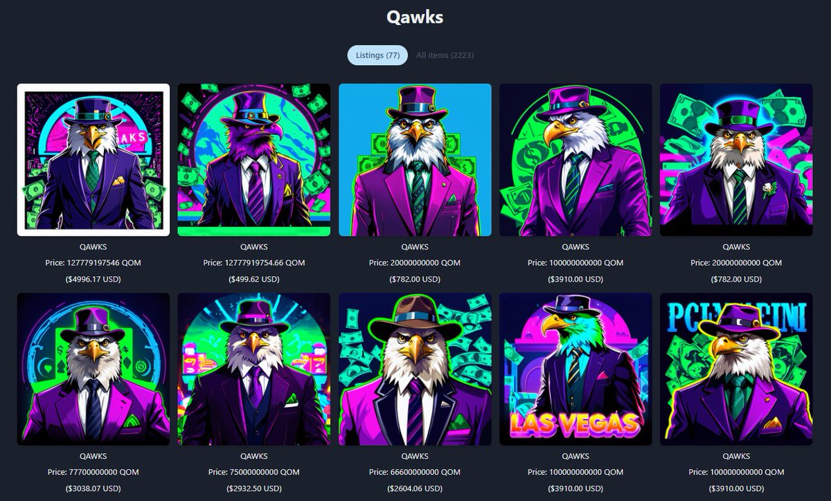 The #QOM NFT Marketplace is now live! 🦅

You can now list your #QAWKS NFTs for sale and explore the collection. It's time to trade, buy, and sell within the Qartel NFT community.

Get started here: nft.qom.one/collection/766… 🎉🖼️