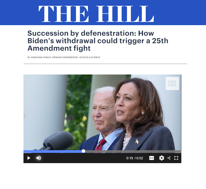 Succession by defenestration: How Biden’s withdrawal could trigger a #25thAmendment fight -Succession by defenestration: How Biden’s withdrawal could trigger a #25thAmendment fight - President Joe Biden’s decision to... More by  <a href="/JonathanTurley/">Jonathan Turley</a> <a href="/thehill/">The Hill</a> 
loom.ly/JwCT0wE