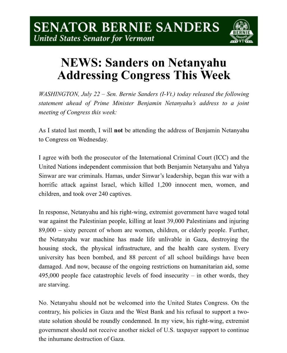 No, Netanyahu should not be welcomed into the U.S. Congress.

On the contrary, his policies in Gaza and the West Bank and his refusal to support a two-state solution should be roundly condemned.

As I stated last month, I will not be attending his address.