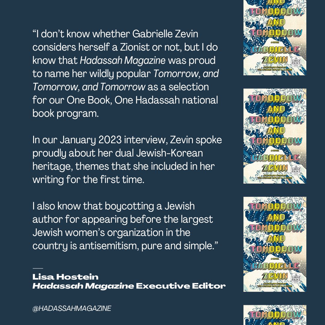 City Lit Books, an independent bookstore in Chicago, removed Jewish author Gabrielle Zevin's novel, "Tomorrow, and Tomorrow, and Tomorrow," from a book club choice for the crime of being "a Zionist."

Hadassah Magazine Executive Editor Lisa Hostein's shares a statement: