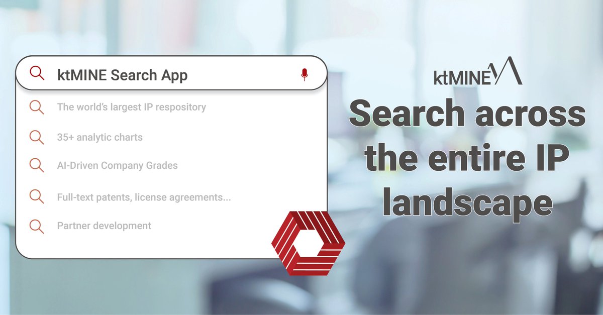 Elevate your IP #research with the ktMINE Search App!

Access comprehensive #IPdata with our intuitive and powerful search tool. Effortlessly find patents, trademarks, agreements, and more to make informed decisions.

Learn more today! bit.ly/3laiMFO