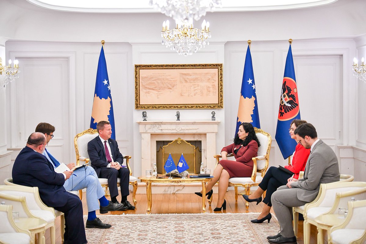 Vjosa Osmani (@vjosaosmaniprks) on Twitter photo In our farewell meeting today, I extended my best wishes to <a href="/EUAmbKS/">EU Ambassador in Kosovo</a> Szunyog in his future endeavors.
Kosovo remains steadfast on its path towards its rightful place within the European Union. We've shown time and again that we're ready to achieve EU candidate status.
It’s In our farewell meeting today, I extended my best wishes to <a href="/EUAmbKS/">EU Ambassador in Kosovo</a> Szunyog in his future endeavors.
Kosovo remains steadfast on its path towards its rightful place within the European Union. We've shown time and again that we're ready to achieve EU candidate status.
It’s