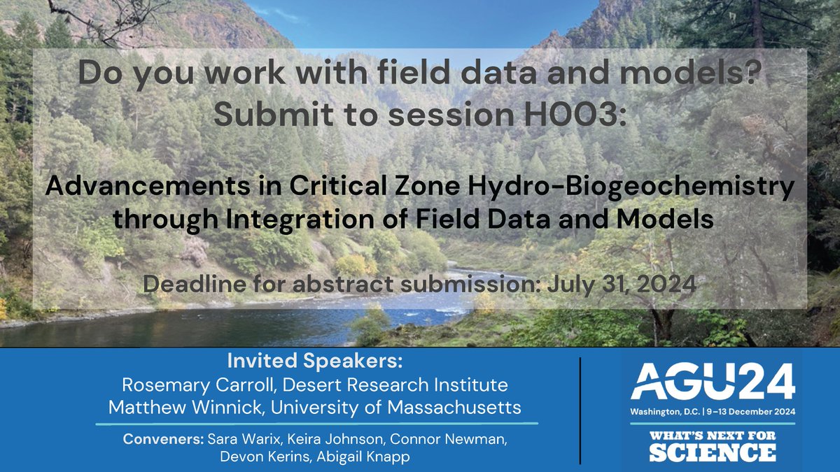 AGU Hydrology H3S (@agu_h3s) on Twitter photo H003 - Advancements in Crizical Zone Hydro-Biogeochemistry through Integration of Field Data and Models
agu.confex.com/agu/agu24/prel…
@SaraWarix <a href="/DevonKerins/">Devon Kerins</a>
7/9 H003 - Advancements in Crizical Zone Hydro-Biogeochemistry through Integration of Field Data and Models
agu.confex.com/agu/agu24/prel…
@SaraWarix <a href="/DevonKerins/">Devon Kerins</a>
7/9