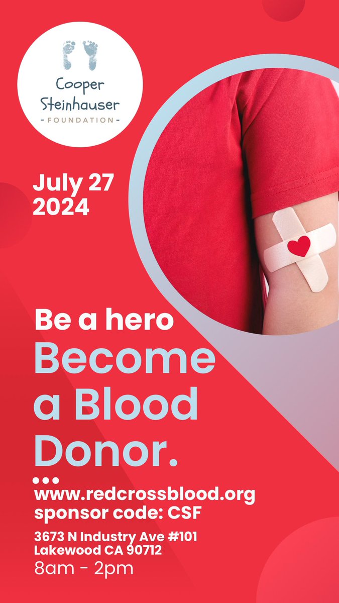 Sign up to give blood, redcrossblood.org sponsor code: CSF
#BloodDonation #redcross