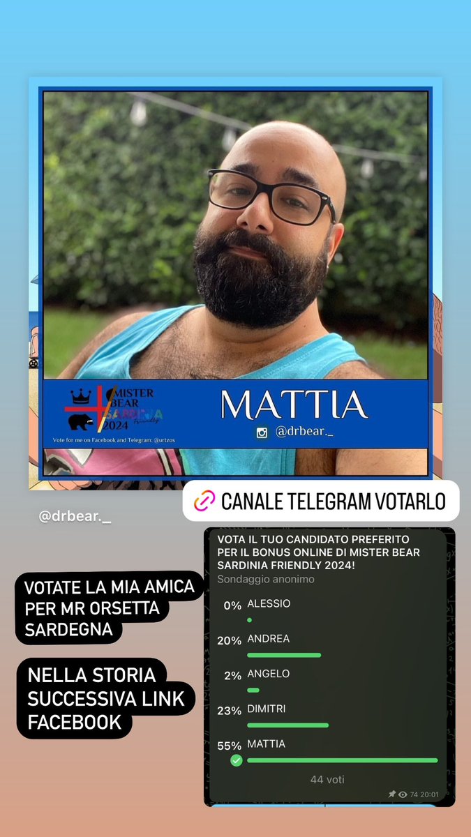 Mattimacchi's tweet photo. Votate la mia amica per Mr Orsetta Sardegna

i link sono i seguenti:

canale telegram: https://t.co/9yufJRv1ZI

Foto Facebook: https://t.co/0PVLcJGKUa https://t.co/YhvnG0EBNp