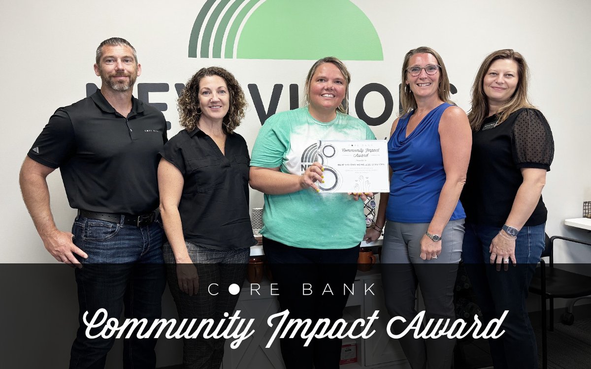 corebank's tweet photo. We're proud to award New Visions Homeless Services the Core Bank Community Impact Award for the second quarter w/ a gift of $5,000. The grant will help provide equipment NVHS needs to enhance and strengthen their Employment &amp; Education Program. Read more:
https://t.co/8ry4QqR18F https://t.co/OPtFWcfNOE