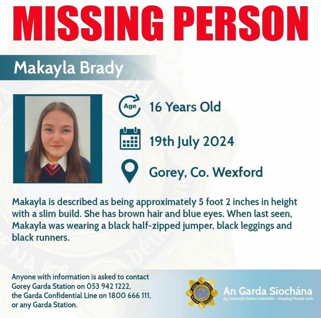 Missing teenager in Gorey, Co #Wexford 👇