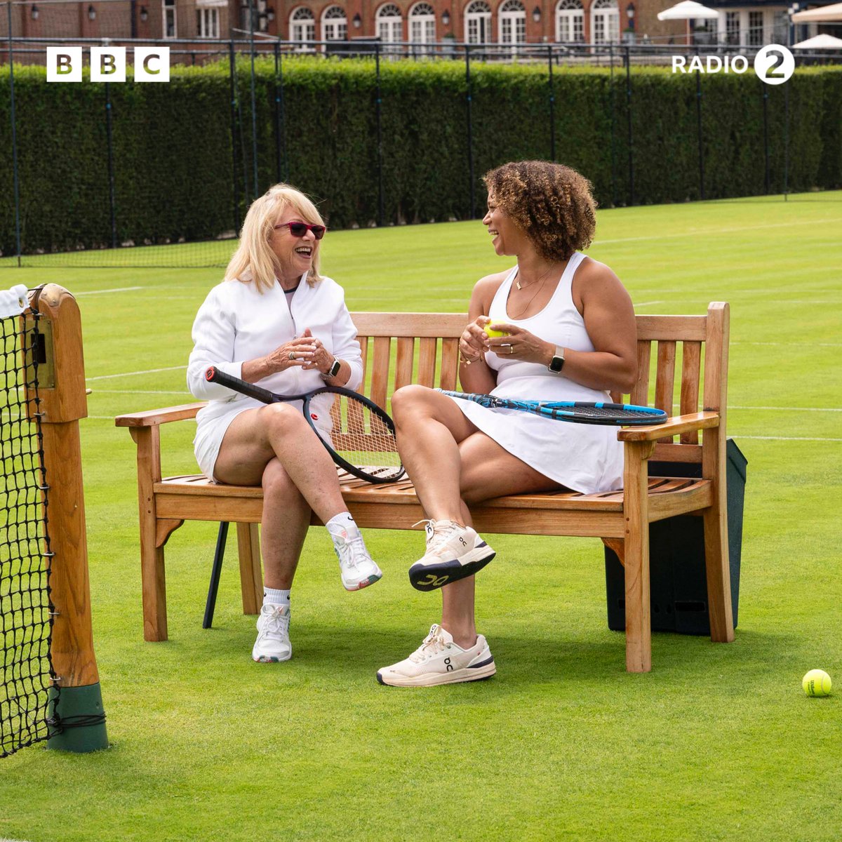 elaine_paige's tweet photo. As part of @BBCRadio2's #LetsMoveIt campaign, myself and my fellow Sunday broadcaster, @Angela_Griffin, played tennis together! https://t.co/Q7PayRqm0U