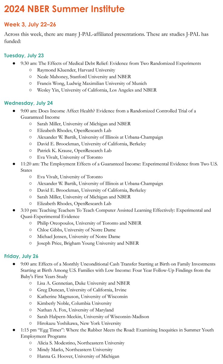 Matt Notowidigdo (@profnoto) on Twitter photo I'm excited about this amazing line-up of <a href="/JPAL_NA/">J-PAL North America</a>-funded studies that will be presented this week at the NBER Summer Institute: I'm excited about this amazing line-up of <a href="/JPAL_NA/">J-PAL North America</a>-funded studies that will be presented this week at the NBER Summer Institute: