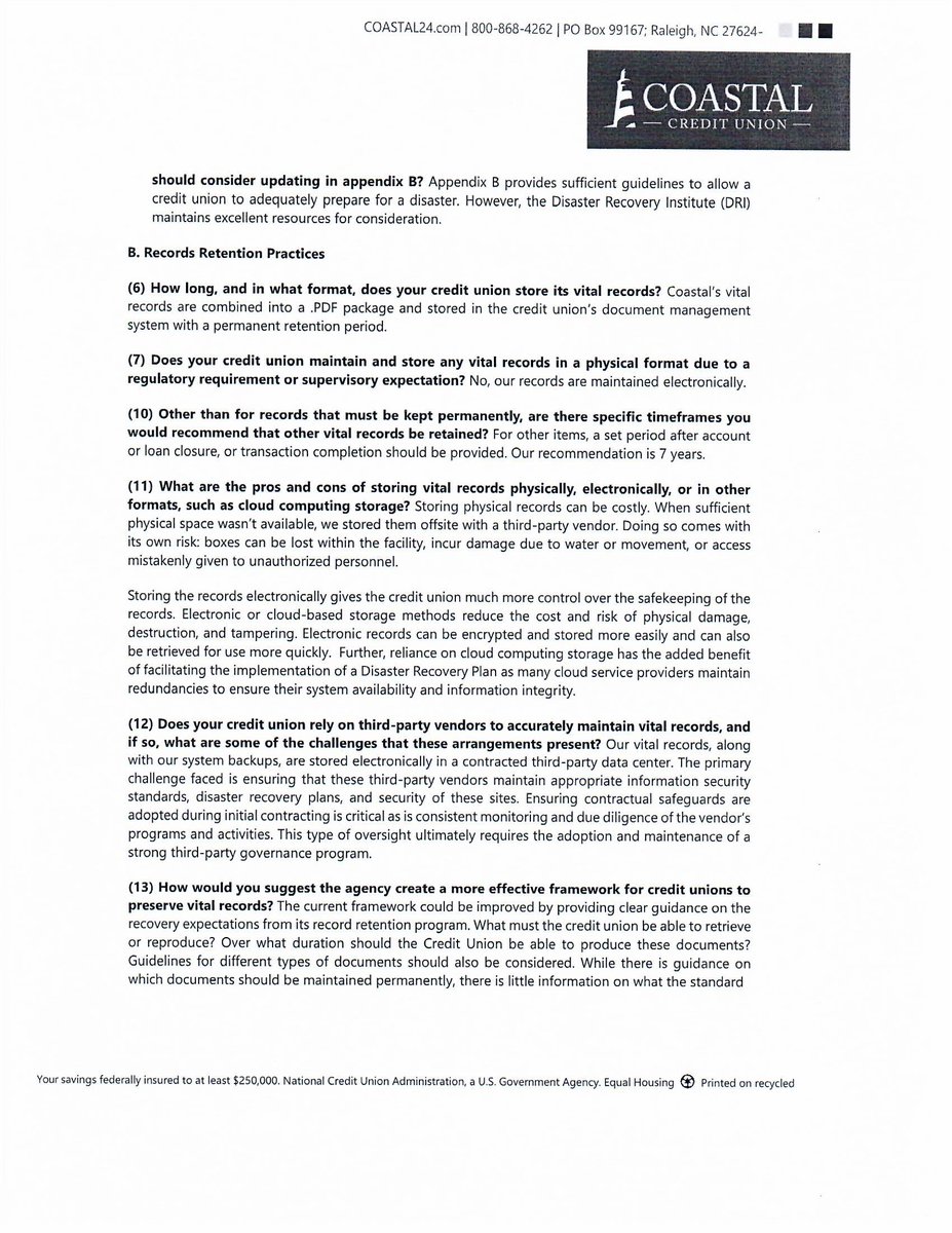 all4_sunlight's tweet photo. 1/3 Just noticed @CoastalFCU used "Coastal Credit Union," a trade name (not offical name) on letterhead in official comm with @TheNCUA, potentially against eCFR 12 CFR 740.2! Transparency &amp; adherence to #regulations are crucial. NCUA plz explain? #CreditUnion #Compliance https://t.co/nT2Vb2YWVv