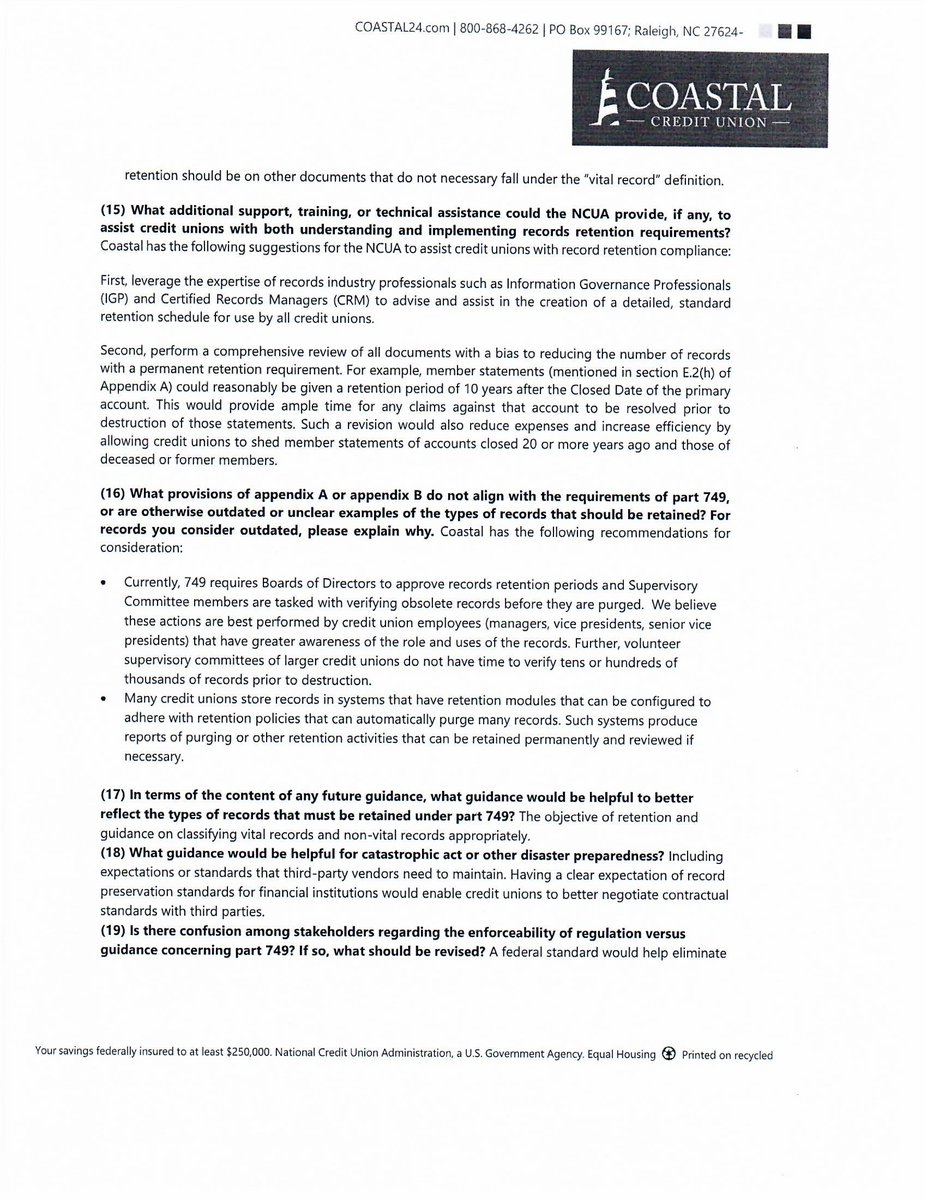 all4_sunlight's tweet photo. 1/3 Just noticed @CoastalFCU used "Coastal Credit Union," a trade name (not offical name) on letterhead in official comm with @TheNCUA, potentially against eCFR 12 CFR 740.2! Transparency &amp; adherence to #regulations are crucial. NCUA plz explain? #CreditUnion #Compliance https://t.co/nT2Vb2YWVv
