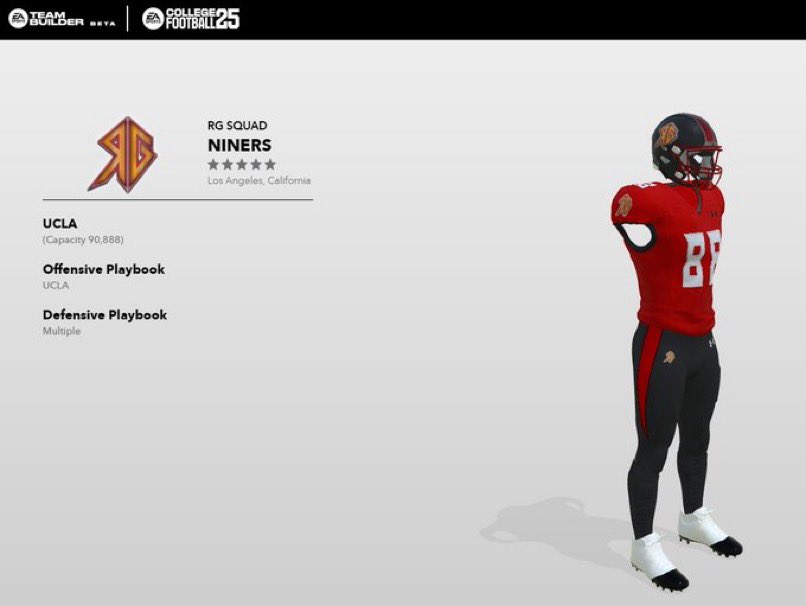 RICKMA's tweet photo. Really enjoying EA Sports CF25 this year. Aside from the AMAZING attention to details, being able to create your own team and concept is awesome. I give it 10/10! I’m paying homage to my dog Niner on our helmet who passed away 8 years ago. Let’s Go! #EASportsCF25 #RGSquad https://t.co/MJrqU1jqJy