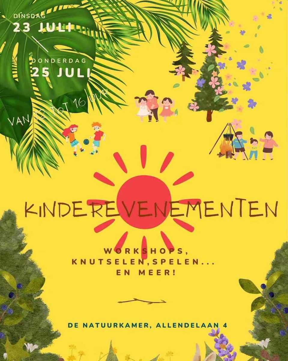 Weer tijd voor onze activiteiten driedaagse! Dinsdag 23, woensdag 24 en donderdag 25 juli organiseren wij weer allerlei leuke activiteiten bij de Natuurkamer en <a href="/deNatureluur/">de Natureluur</a>

Kom je ook? ☀️🤸🏻‍♀️💦🌿

De activiteiten starten om 12 uur en we stoppen weer om 16 uur #sloterpark