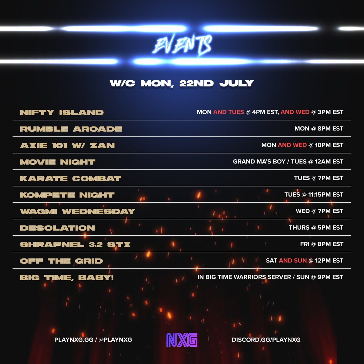 Sup fam!

We're loading up with <a href="/niftyisland/"></a> in just under an hour. Jump into our dc to join the hunt for those Blooms – errrrbody is welcome to play 🫂

Check out the calendar jam-packed with games we're playing over the next few days 🕹️

discord.gg/playnxg  - Lets Game!