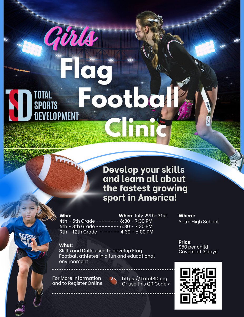 We’re excited for girls flag football training! Register now totalsd.org/girls-flag-foo…