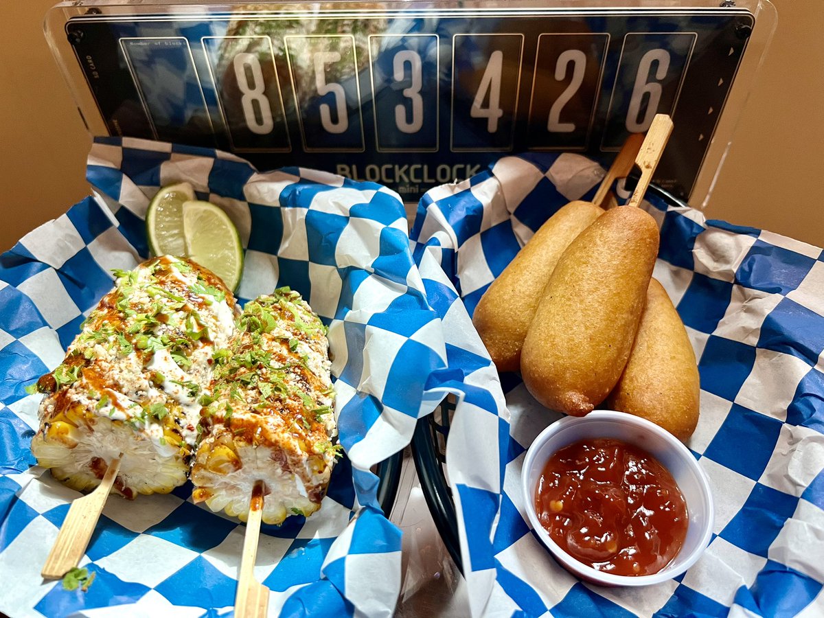And now for some corn porn. 🌽🌽

Elotes – $12
Smoked corn / Cotija / Chipotle / Pimentón

Corn Dogs – $10
Home made / Tallow-fried / Sweet chili dunker
