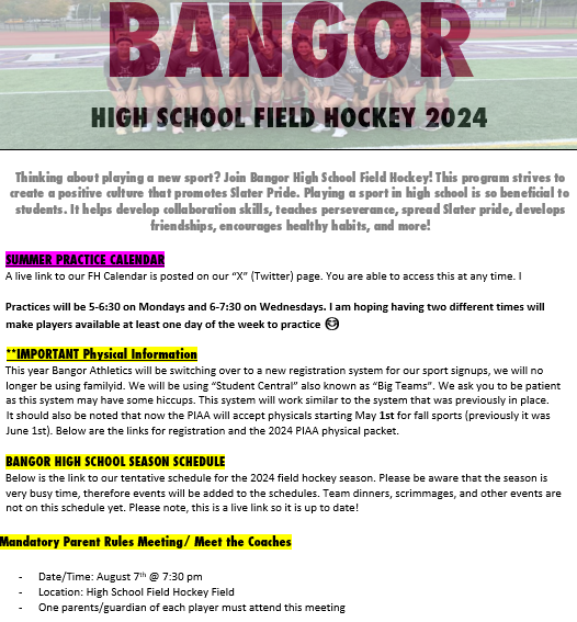 Don't forget to sign up for FIELD HOCKEY! Season is almost here!