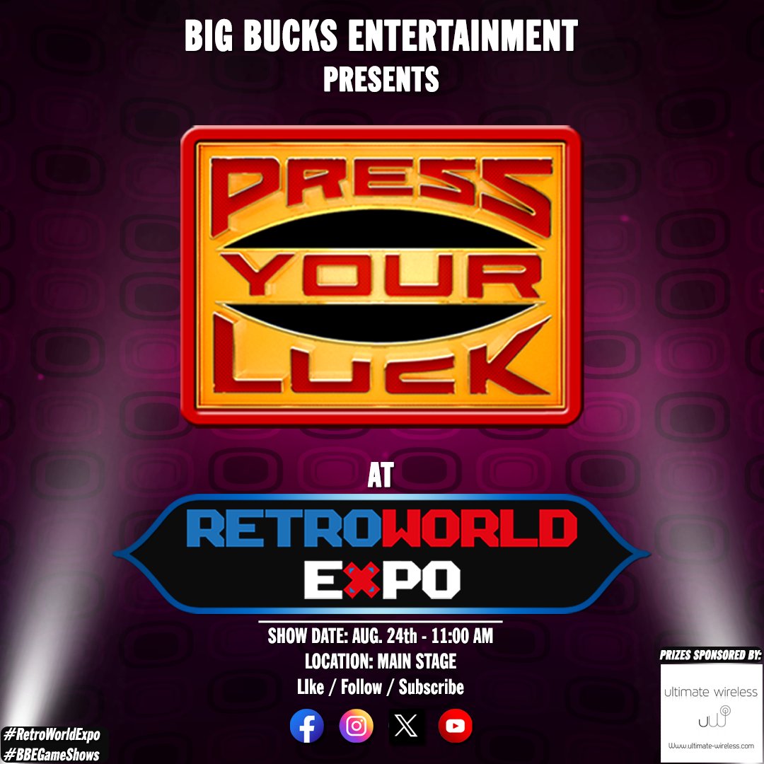 BBEGameShows's tweet photo. @bbegameshows will present live game shows at @retroworldexpo on Aug. 24th &amp; 25th. As usual, we will select contestants from our LIVE panel audience to play and win various prizes. See you there!

Shout out to our prize sponsor, @ult_wireless_ent

#bbegameshows
#retroworldexpo https://t.co/d2uyLQYSgO