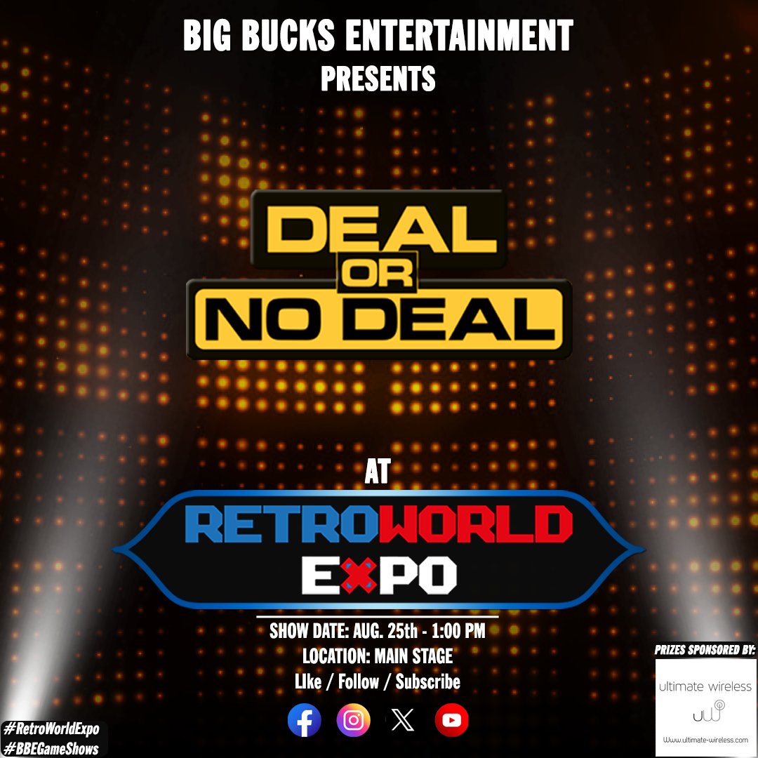 BBEGameShows's tweet photo. @bbegameshows will present live game shows at @retroworldexpo on Aug. 24th &amp; 25th. As usual, we will select contestants from our LIVE panel audience to play and win various prizes. See you there!

Shout out to our prize sponsor, @ult_wireless_ent

#bbegameshows
#retroworldexpo https://t.co/d2uyLQYSgO