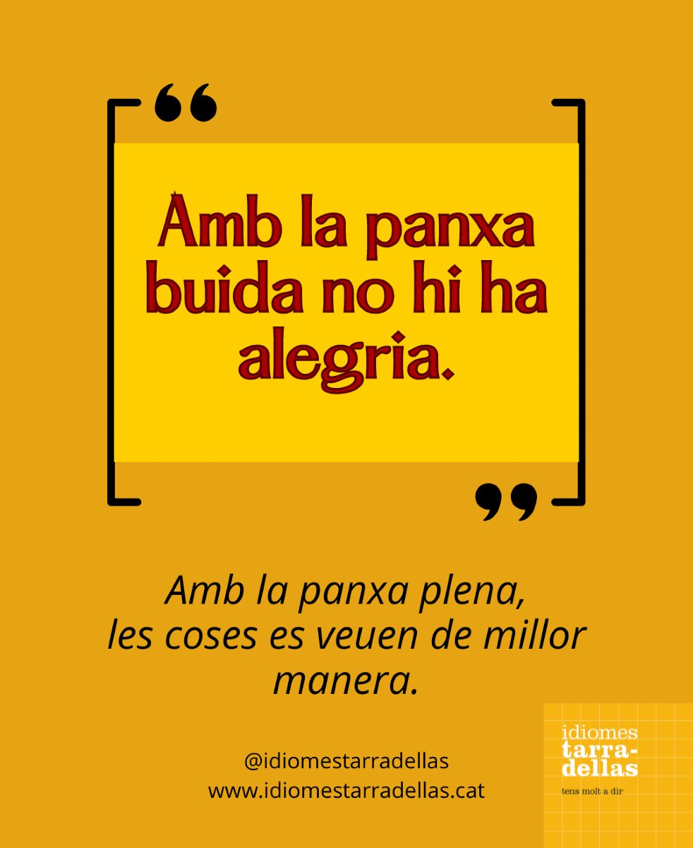 id_tarradellas's tweet photo. ✒️REFRANYS✒️
Millor prendre decisions havent menjat!

El coneixies❓
El fas servir❓

Recuperem els refranys del català!
.
.
#academia #idiomes #academiaidiomes #refranys #catala #riquesa #llenguatge #lescorts #eixample #esquerraeixample #barcelona #idiomestarradellas https://t.co/xNELqBK8tn