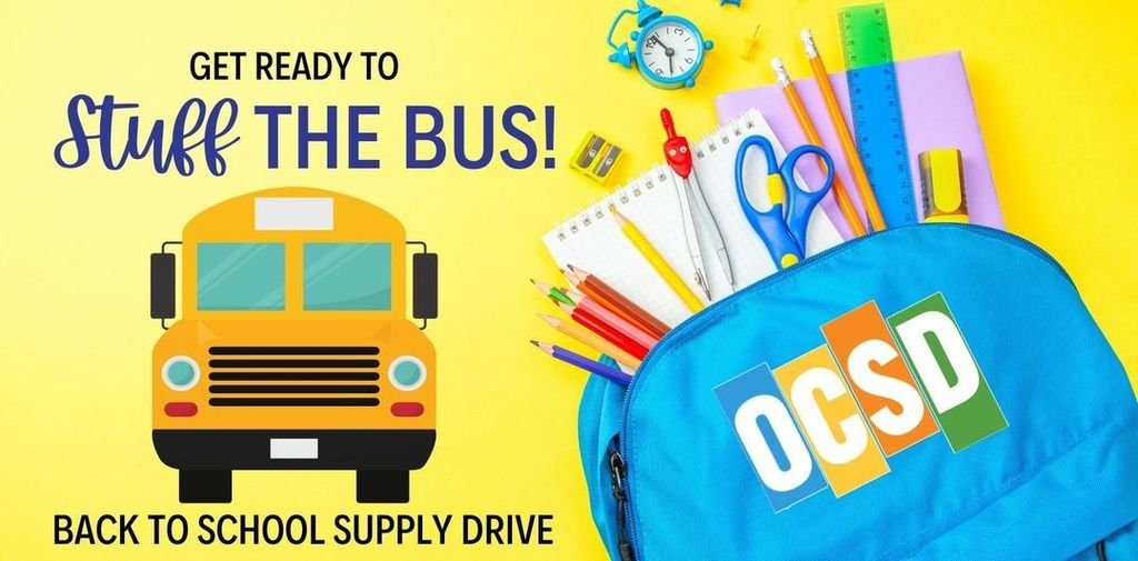 Stuff the Bus is coming!  It will be Tax Free Week, so it is a great time to buy supplies and also support OCSD Schools. Join us Saturday, August 3, from 12pm until 2pm at Walmart - Niceville (1300 E John Sims Pkwy E).