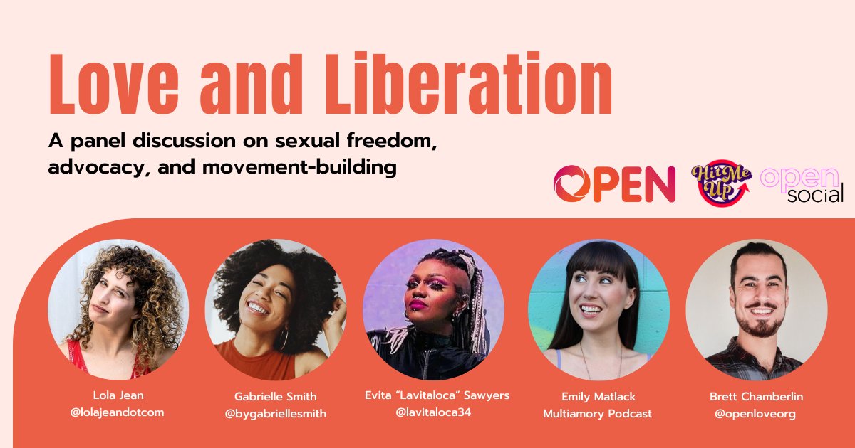 Join OPEN, <a href="/HitMeUpNYC/">HitMeUpNYC</a>, and Open Social on Thu. 8/8 in NYC for Love and Liberation: A panel discussion on sexual freedom, advocacy, and movement-building featuring <a href="/lolajeandotcom/">lolajeandotcom</a>, <a href="/gabrielleasmith/">Gabrielle A. Smith | she/her</a>, @EvitaSawyers, and Emily from the @multiamory_podcast! lu.ma/4i989u9b