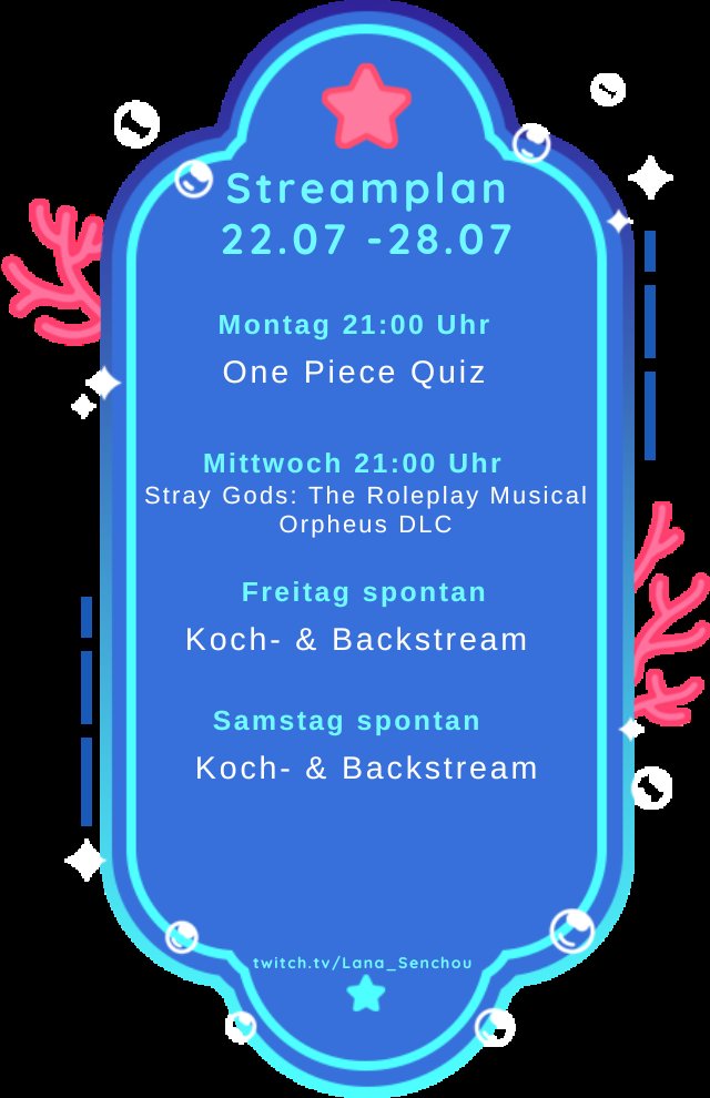 Lana_Senchou's tweet photo. Ahoy! Zeit für neue #streams diese Woche, kommt an Board ;)
https://t.co/qEOF1eCMJs
#Cooking #bakeing #straygods #cozyvibes #creativestreamer #streamergirls #twitchgermany #TwitchStreamers #twitchpush #twitchtv #kleinestreamer #TwitchDE https://t.co/lBoEfRsggy