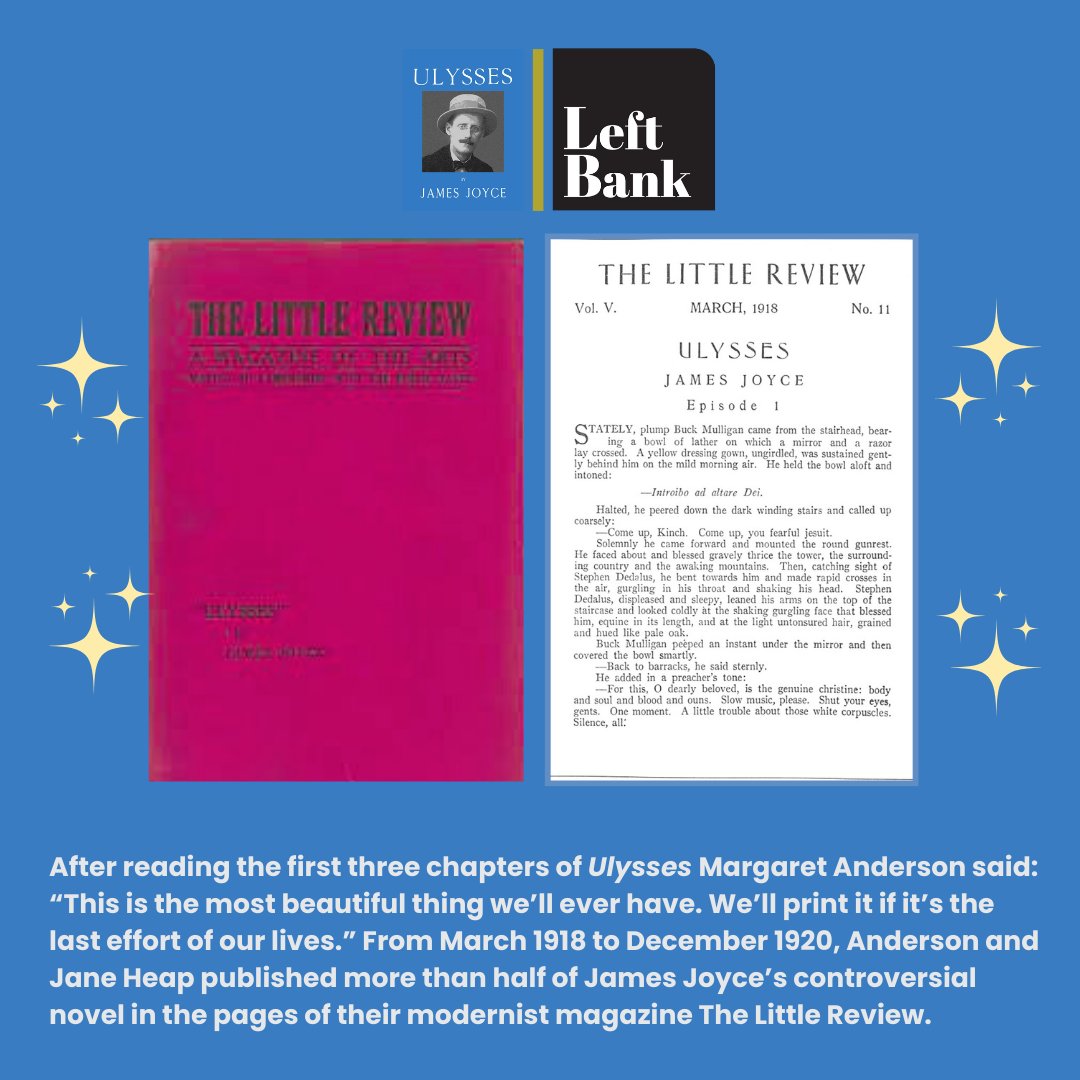 LisaReznik's tweet photo. No magazine was as important to James Joyce as The Little Review. Editors Margaret Anderson &amp; Jane Heap were 2 women in love with each other and  w/art &amp; experiment. After publishing chapters of Ulysses in their magazine for 2 yrs, they were charged with obscenity by the US govt. https://t.co/ZJdblEYdic