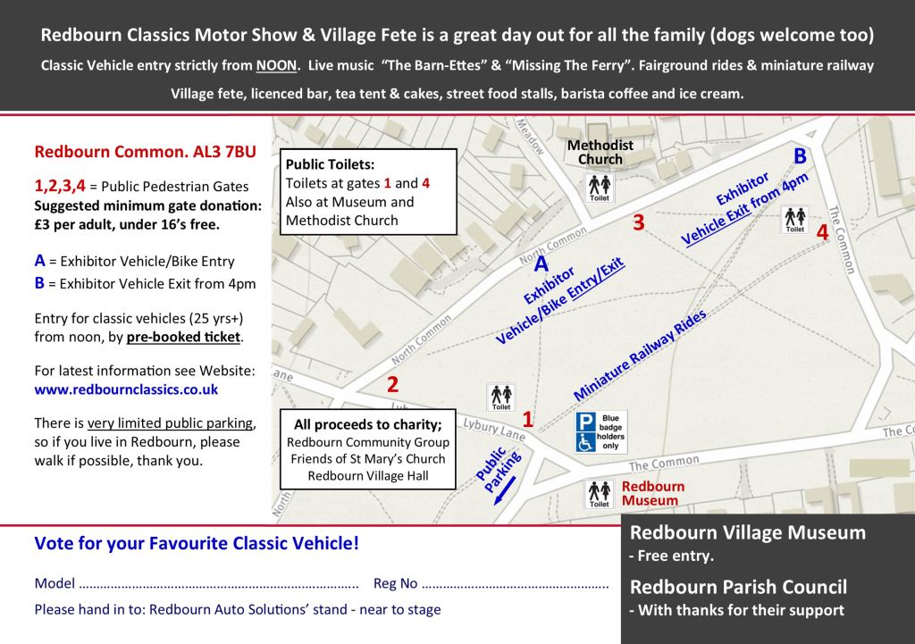 RedbournClassic's tweet photo. Looking forward to Redbourn Classics Motor Show on Saturday 31 August. Gates open at Noon , great food and drink and live music all afternoon. If you want to exhibit a classic car or motorbike at the show , you need to get a ticket for your vehicle via website https://t.co/nrfpe0Z6mo