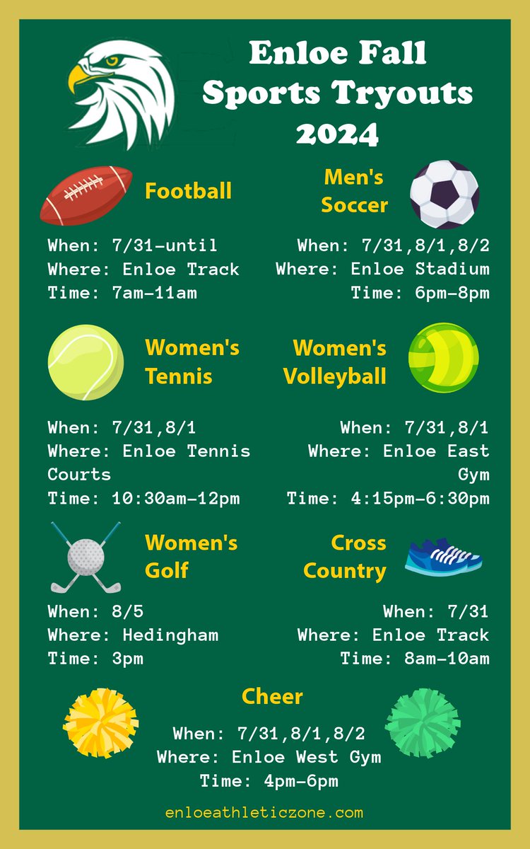 EnloeMagnetHS's tweet photo. Eagles: Please note the date change for volleyball tryouts. We look forward to meeting all Eagle athletes! https://t.co/QwftXfLP4P