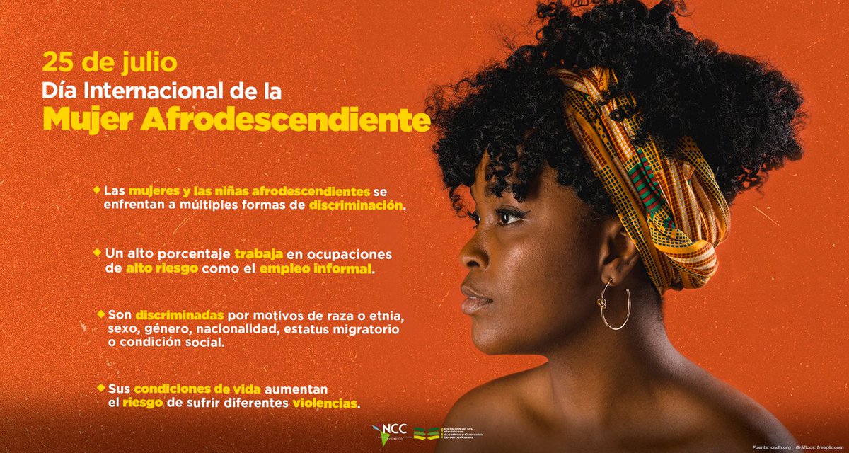 NCCIberoamerica's tweet image. Día Internacional de la #MujerAfrodescendiente👩🏾‍🦱

Hoy  se rinde homenaje a todas las afrodescendientes que contribuyen a forjar sociedades más justas y #equitativas, generando #cambios y luchando contra la violencia, el sexismo y la #exclusión.👧🏾⚖️