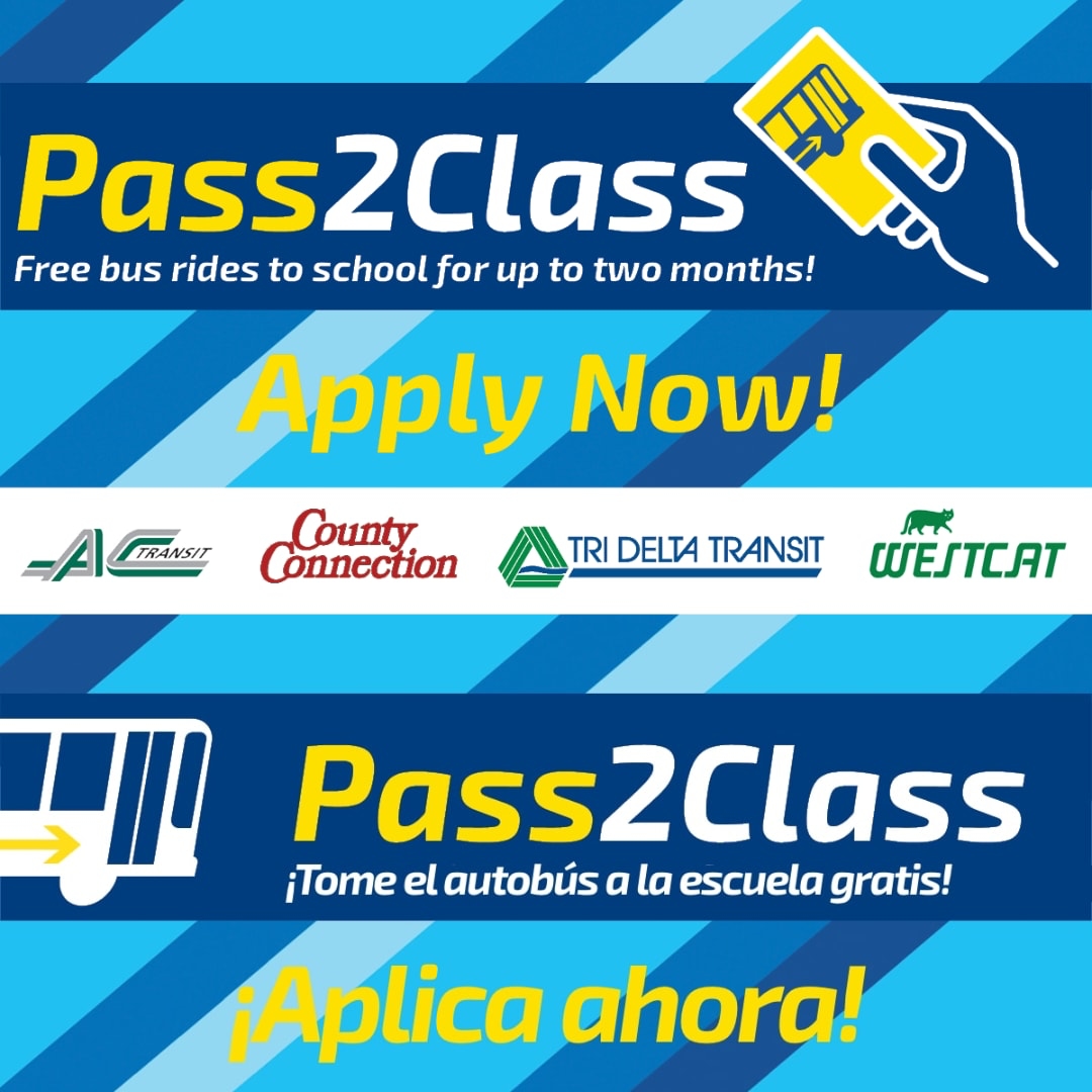 FREE TRANSIT FOR STUDENTS: If your child will attend school in Contra Costa (grades 1-12) this year, apply for up to 2 months of free bus rides through #Pass2Class. Learn more &amp; apply: pass2class.org