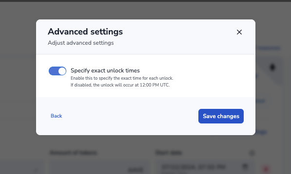 hedgeyfinance's tweet photo. Small but mighty feature highlight.

If you're creating vesting plans or investor lockups with a cliff or monthly unlocks, you can specify the time when unlocks happen.

Great for syncing unlocks for TGE or mapping out your onchain lockups with your paper agreements. https://t.co/WiGu7Kf45A