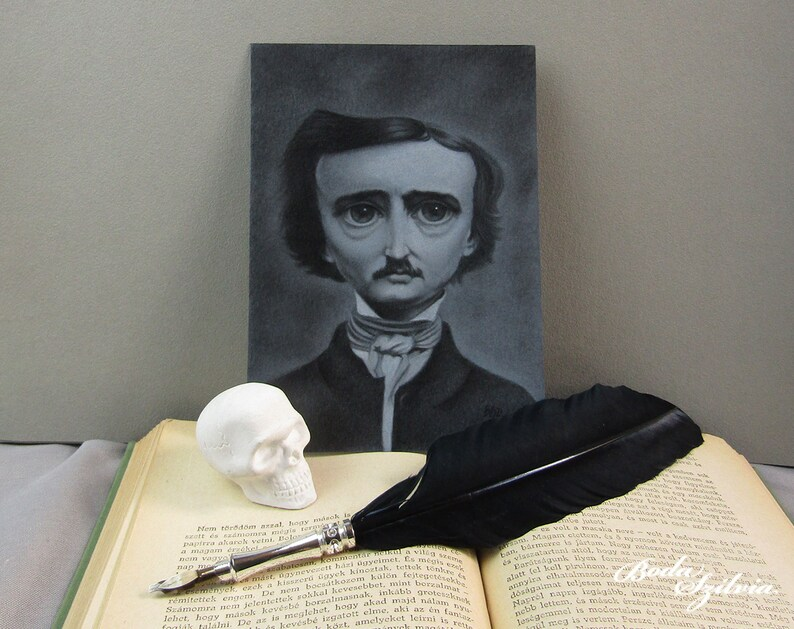 This was not inspired by the essay "A Few Words on Secret Writing" that Poe had published in Graham's Magazine in July 1841, and there is no secret message here. I promise.

The artwork—an original charcoal and pastel drawing on toned paper—is available in my shop.

#darkacademia
