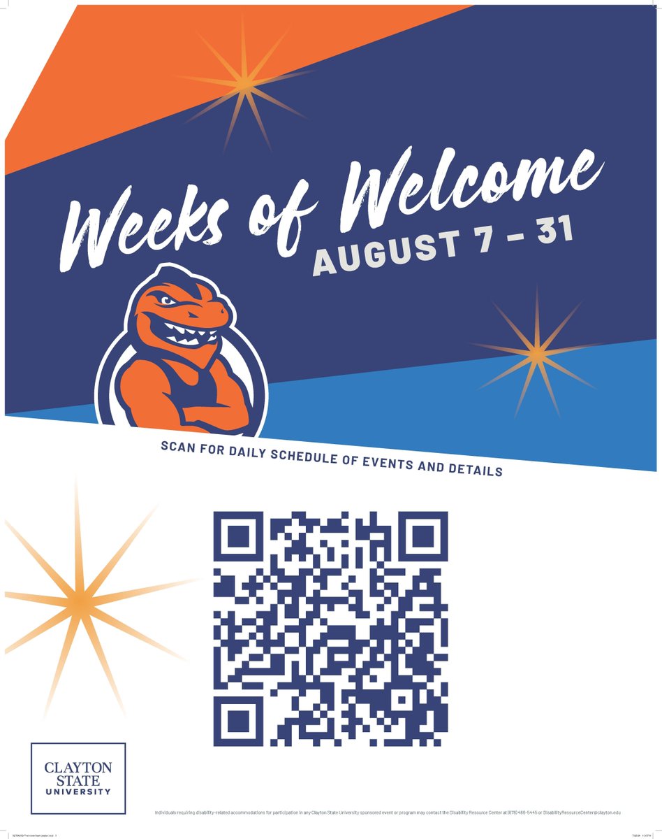 Lakers, we're gearing up for another #awesome year! To welcome you back, we've prepared #WeeksOfWelcome! To keep track of what's happening, when, and where: clayton.edu/campus-life/we… <a href="/CsuLakerLife/">CSULakerLife</a> <a href="/CSUHousing/">CSU Housing</a> <a href="/CSU_SA/">Clayton State SA</a> <a href="/ClaytonState/">Clayton State</a>