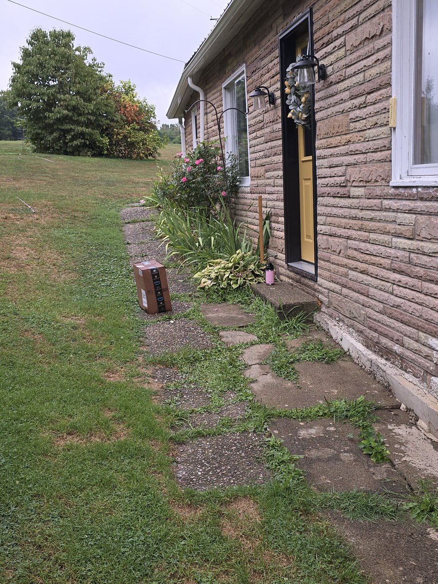EverlySteve's tweet photo. Good job @UPS. Literally had to walk past a covered porch to leave this package out in the rain. https://t.co/6hD1Jt86EY