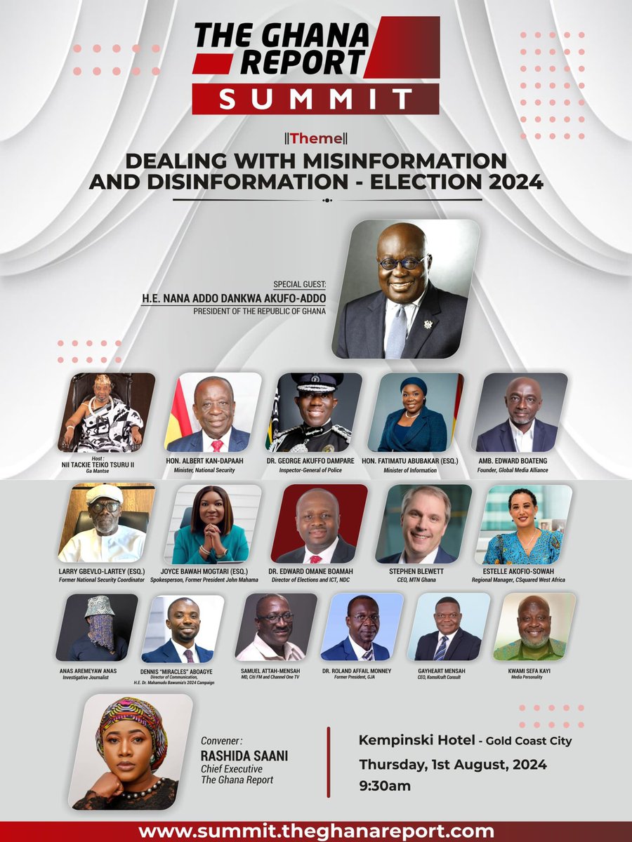 AhekaDoreen's tweet photo. Your esteemed presence at the event is requested at the The Ghana Report summit on August 1, 2024.

#TheGhanaReportSummit 
#fightfakenews
#fightdisinformation2024

Abu Jinapor   Ablakwa    Alban Bagbin
 Someway https://t.co/MUm1E2X21M