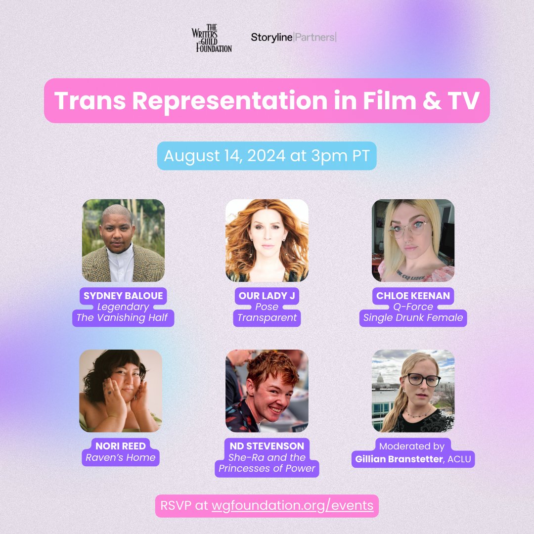 Writers Guild Foundation (@writersguildf) on Twitter photo Great news, writers: Our Trans Representation in Film & TV event with <a href="/Storyline_/">Storyline Partners</a> has been rescheduled for August 14 at 3pm PT!
Find more details and RSVP here: wgfoundation.org/events/all/202… Great news, writers: Our Trans Representation in Film & TV event with <a href="/Storyline_/">Storyline Partners</a> has been rescheduled for August 14 at 3pm PT!
Find more details and RSVP here: wgfoundation.org/events/all/202…