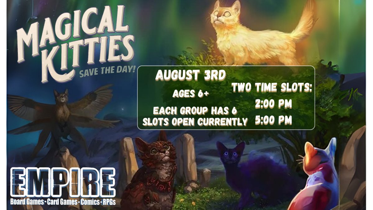 _empiregames_'s tweet photo. Players will be playing magical cats in this kid friendly adventure to help solve the mysteries plaguing River City. Sign up to come have an amazing adventure at Empire games, meet new friends, and figure out the hidden secrets in each one hot adventure. https://t.co/oEokoH3ozd