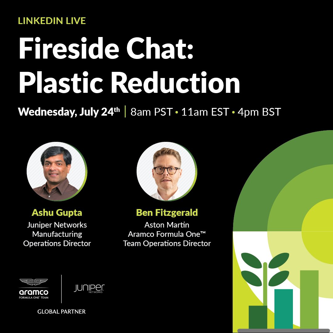 Curious how @JuniperNetworks &amp; <a href="/AstonMartinF1/">Aston Martin Aramco F1 Team</a> reduce their plastic waste &amp; embrace smart sustainability?

This #PlasticFreeJuly join us to gain insights on overcoming resistance, finding alternatives, collaborating with stakeholders, &amp; more. juni.pr/4czPhph