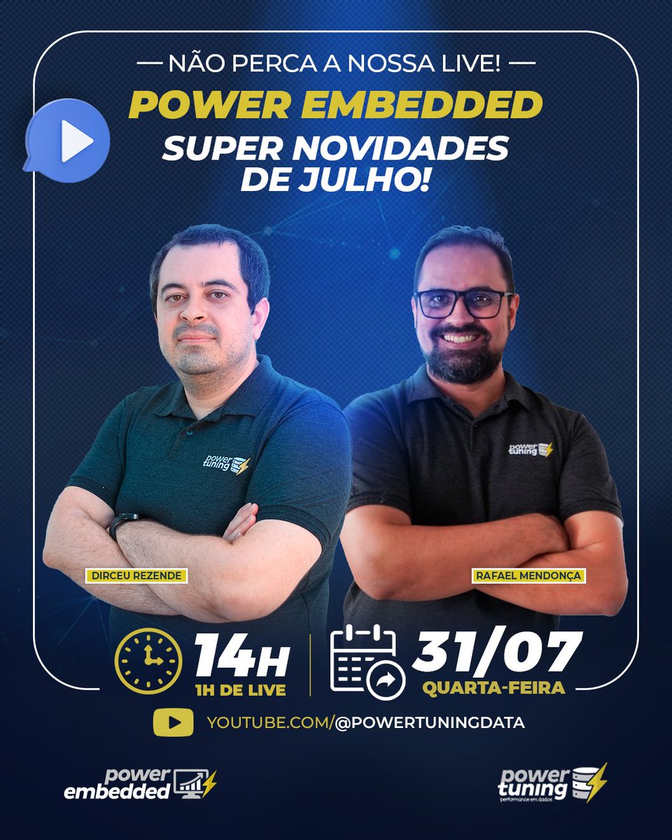 soupowertuning's tweet image. Não perca a nossa live! Power Embedded • SUPER NOVIDADES de julho!

Marque na sua agenda:
Quarta, 31/07/2024, 14h
Lembre-se de ativar as notificações para não perder nenhum detalhe!

youtube.com/watch?v=jErxAE…

Com Dirceu Resende e Rafael Mendonça

#PowerEmbedded #Live