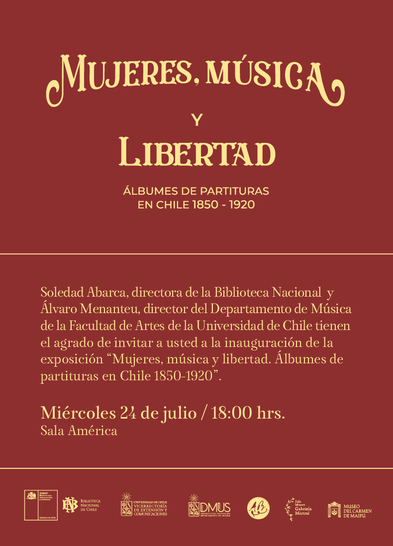 ⚡️Te invitamos a “Mujeres, Música y Libertad. Álbumes de partituras en Chile 1850-1920”

👉Exposición que explica cómo estos álbumes son la prueba material de la experiencia musical de mujeres durante la segunda mitad del siglo XIX y las dos primeras décadas del siglo XX.