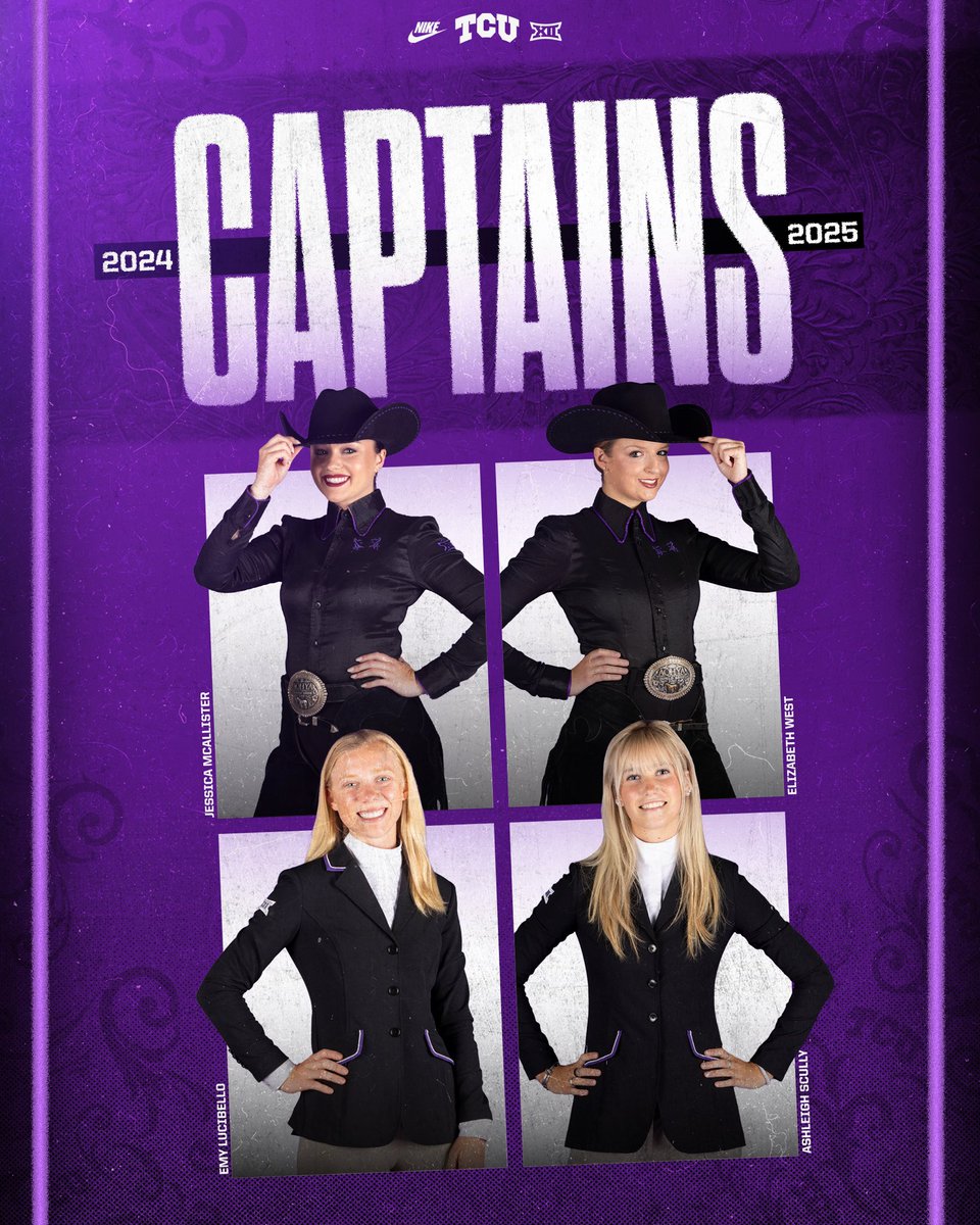 TCUWEquestrian's tweet photo. 𝑰𝒏𝒕𝒓𝒐𝒅𝒖𝒄𝒊𝒏𝒈 𝒐𝒖𝒓 𝟐𝟎𝟐𝟒-𝟐𝟓 𝑪𝒂𝒑𝒕𝒂𝒊𝒏𝒔😈

#GoFrogs x #leavenodoubt https://t.co/p3qVEIUdeX