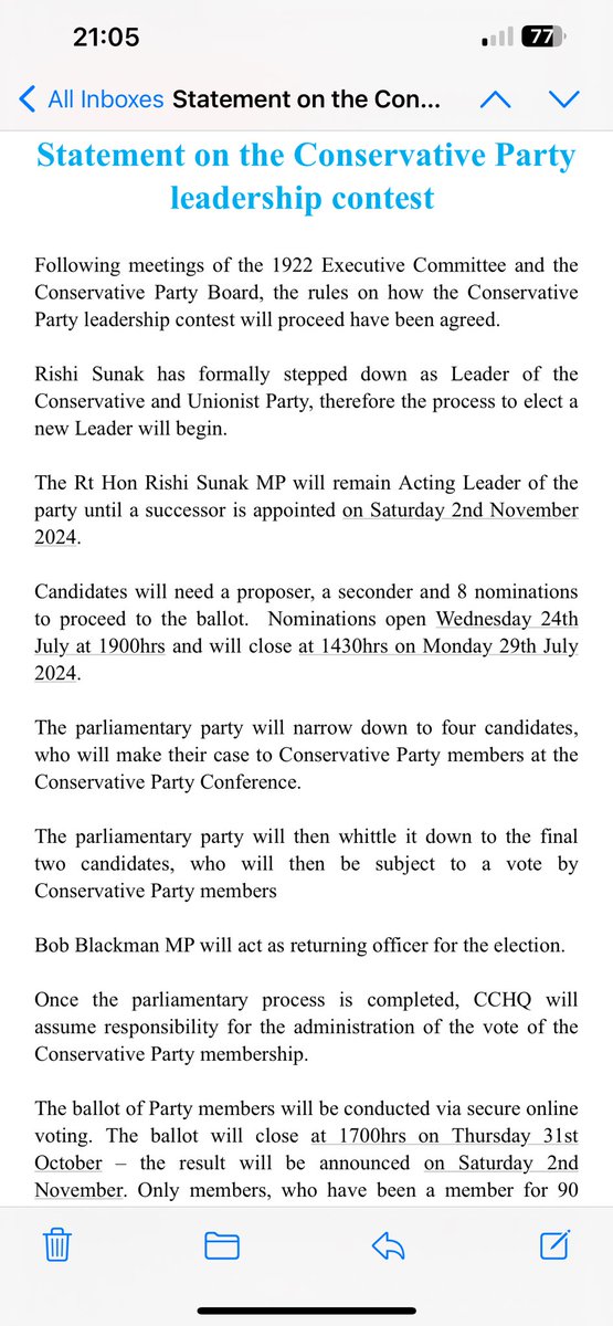 Wow, the <a href="/Conservatives/">Conservatives</a> are indeed going long! We won’t know the new Tory leader until Sat 2nd November. The top 4 candidates will be whittled down to 2 at the party conference in Birmingham. Finally the members WILL get a say #leadership #toryleader