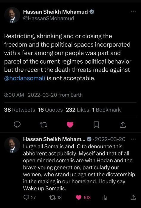 Hodan Ali (@hodansomali) on Twitter photo The unlawful arrest of <a href="/AlinurSalaad/">AliNur Salaad</a> is deeply troubling & warrants this government to reevaluate its totalitarian ways. If pres <a href="/HassanSMohamud/">Hassan Sheikh Mohamud</a> is genuinely concerned about the reputation & image of his gov’t, he should hold his ministers & bureaucrats who on daily basis The unlawful arrest of <a href="/AlinurSalaad/">AliNur Salaad</a> is deeply troubling & warrants this government to reevaluate its totalitarian ways. If pres <a href="/HassanSMohamud/">Hassan Sheikh Mohamud</a> is genuinely concerned about the reputation & image of his gov’t, he should hold his ministers & bureaucrats who on daily basis