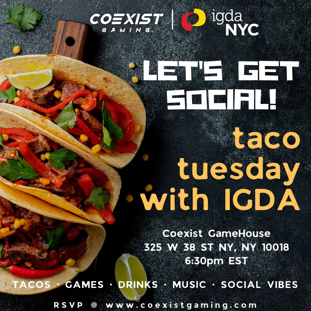 IGDA NYC (@igdanyc) on Twitter photo TOMORROW! At 6pm, our monthly NYC area #gamedev social courtesy of <a href="/coexistgaminggg/">Coexist Gaming®</a> , all welcome. You MUST register to get in for free (a $20 value). Link in the comment below! TOMORROW! At 6pm, our monthly NYC area #gamedev social courtesy of <a href="/coexistgaminggg/">Coexist Gaming®</a> , all welcome. You MUST register to get in for free (a $20 value). Link in the comment below!