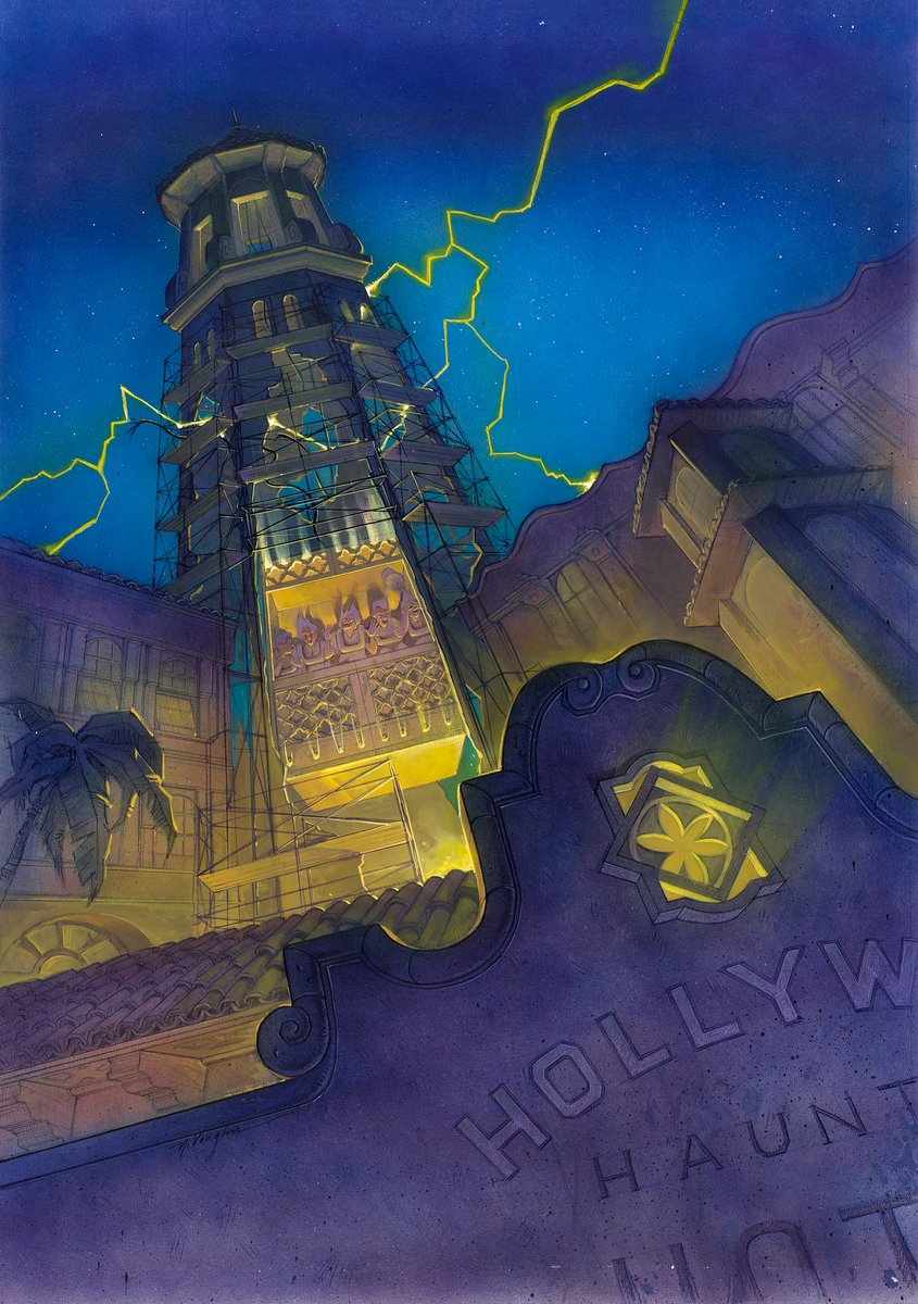 JLHomni's tweet photo. Kicking-off our #HTH30 celebration with a couple of concept paintings created by the legendary NINA RAE VAUGHN (in 1990 & 1993) from its beginnings as the Hollywood Haunted Hotel free-fall ride to its final form as the glamorous Hollywood Tower Hotel we love today! https://t.co/oVUaopfBYl