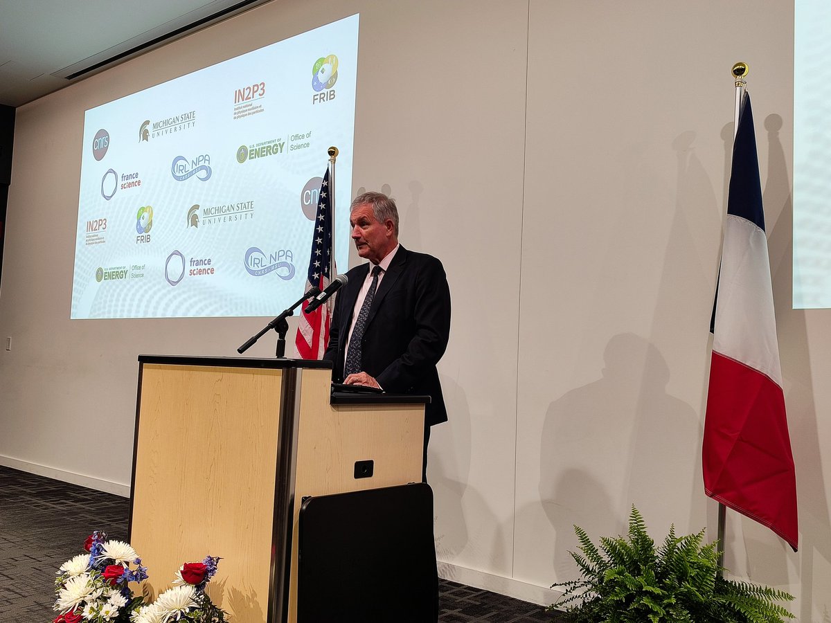 CNRSWashington's tweet photo. #CNRSInternational 🌎 The Ambassador of France to the United States Laurent Bili, accompanied by the Consul General of France in Chicago Yannick Tagand, visited the @CNRS-@michiganstateu International Research Laboratory on Nuclear Physics &amp; Astrophysics at the @FRIBLab  🧑🏻‍🔬 https://t.co/jcWJ3fdkhH